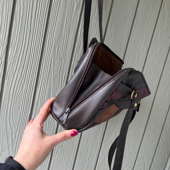 VTG 80s Genuine Leather Patchwork Tote Shoulder Bag Brown Multi Boho - Picture 5 of 11